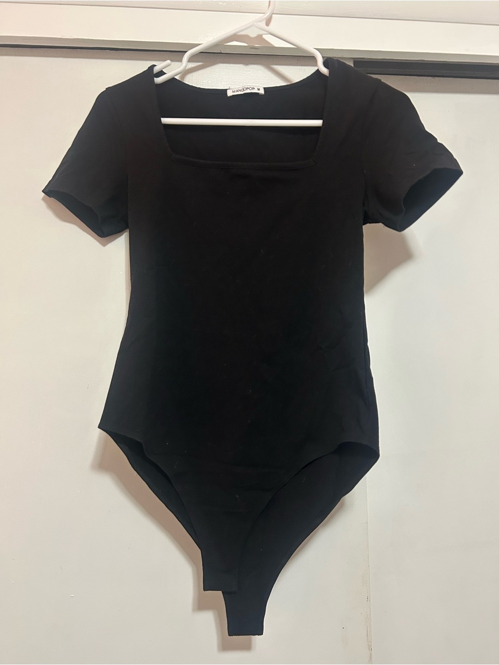 Mango Black Short Sleeve Square Neck Bodysuit